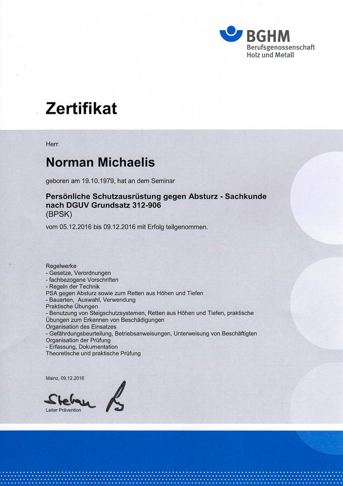 BGHM - Persönliche Schutzausrüstung - DGUV-Grundsatz 312-906 BPSK BGHM - Persönliche Schutzausrüstung - DGUV-Grundsatz 312-906 BPSK